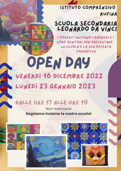 Locandina Open Day 2022-2023 Scuola Secondaria L. Da Vinci - Rufina